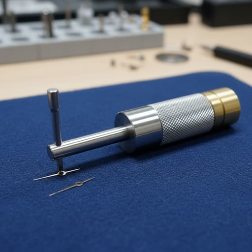 Hand press tool resting on felt