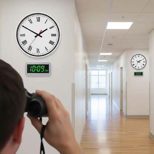 Hallway distance test with two wall clocks