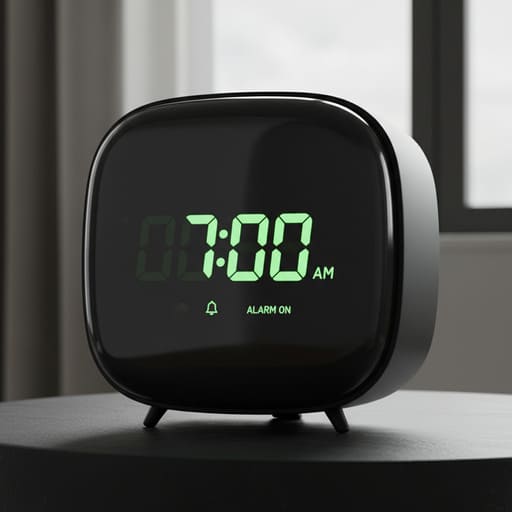 Matte black alarm clock with domed lens