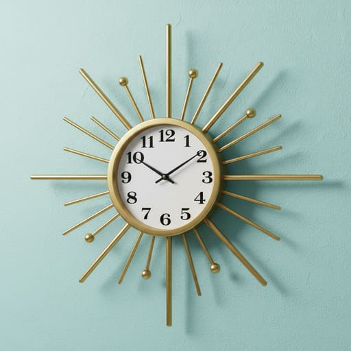 Mid-century sunburst wall clock with golden rays