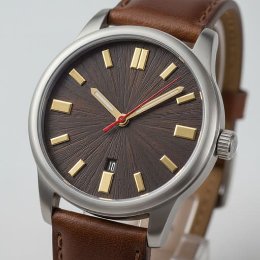 Wood-grain dial with bold hour markers
