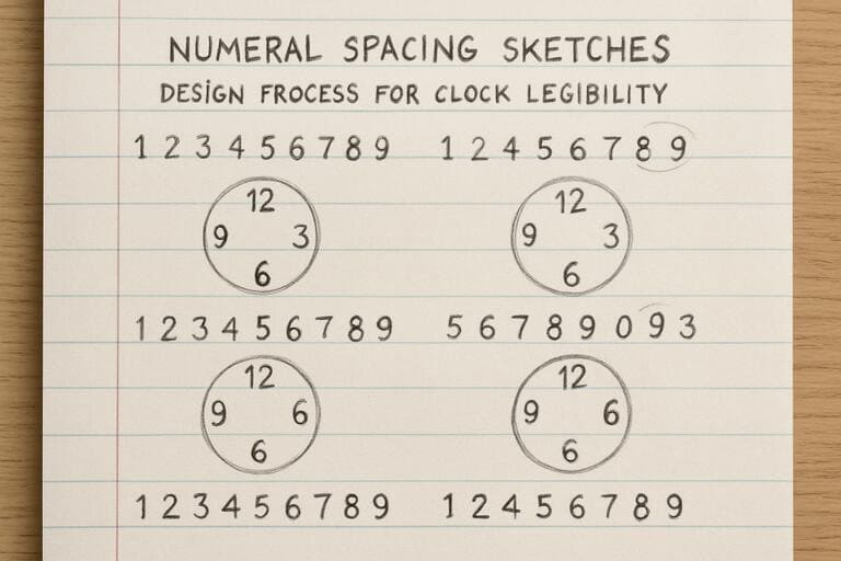 Notebook page with numeral spacing sketches