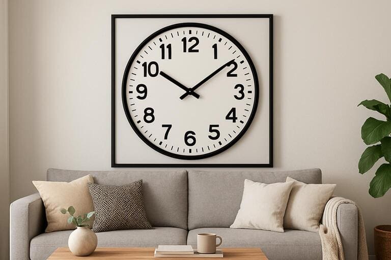 Living room wall after: larger matte, high-contrast dial