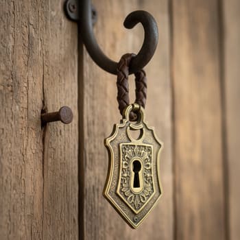 Close-up of clock keyhole hanging on a wall hook