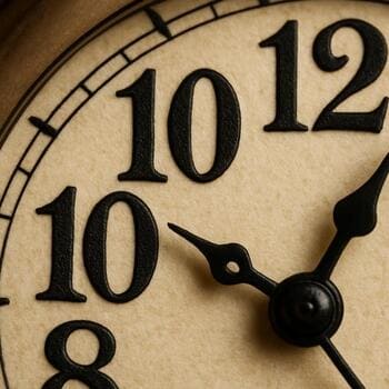 Macro photo of serif numerals on an ivory dial