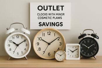 Outlet shelf of assorted clocks