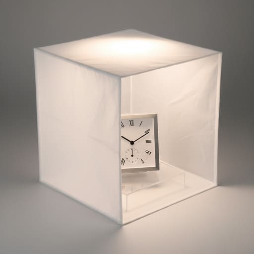 Small light tent with a clock inside