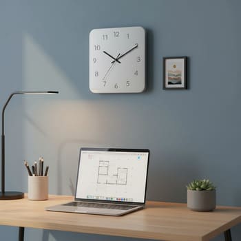 Study desk with quiet sweep wall clock