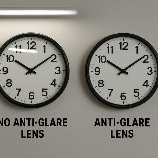 Anti-glare lens test under tube light