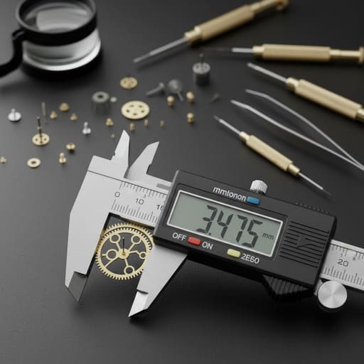 Digital calipers measuring a small part