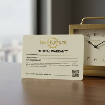 Clockery warranty card with serial and date